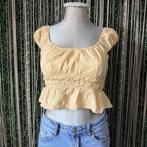 Yellow Embroidered Peplum Crop Top super cute